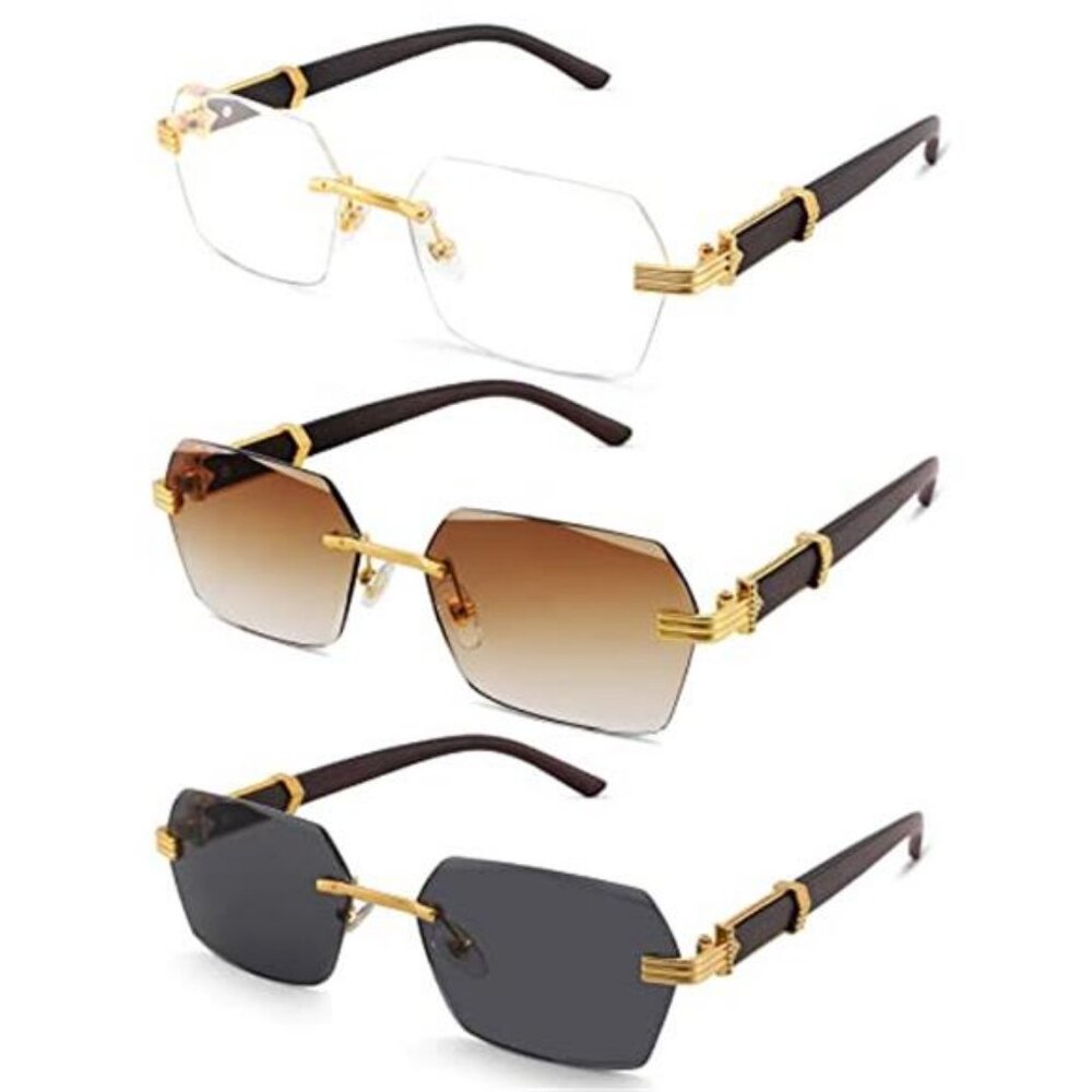 Rimless Rectangle Sunglasses Men Women Retro Frameless Square Shade Y2k